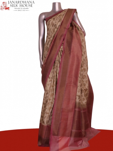 Designer Floral Handloom Tussar Silk Saree